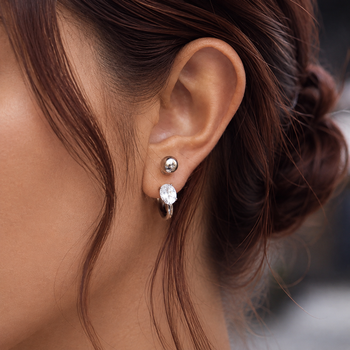 Floating Oval Stone Earrings