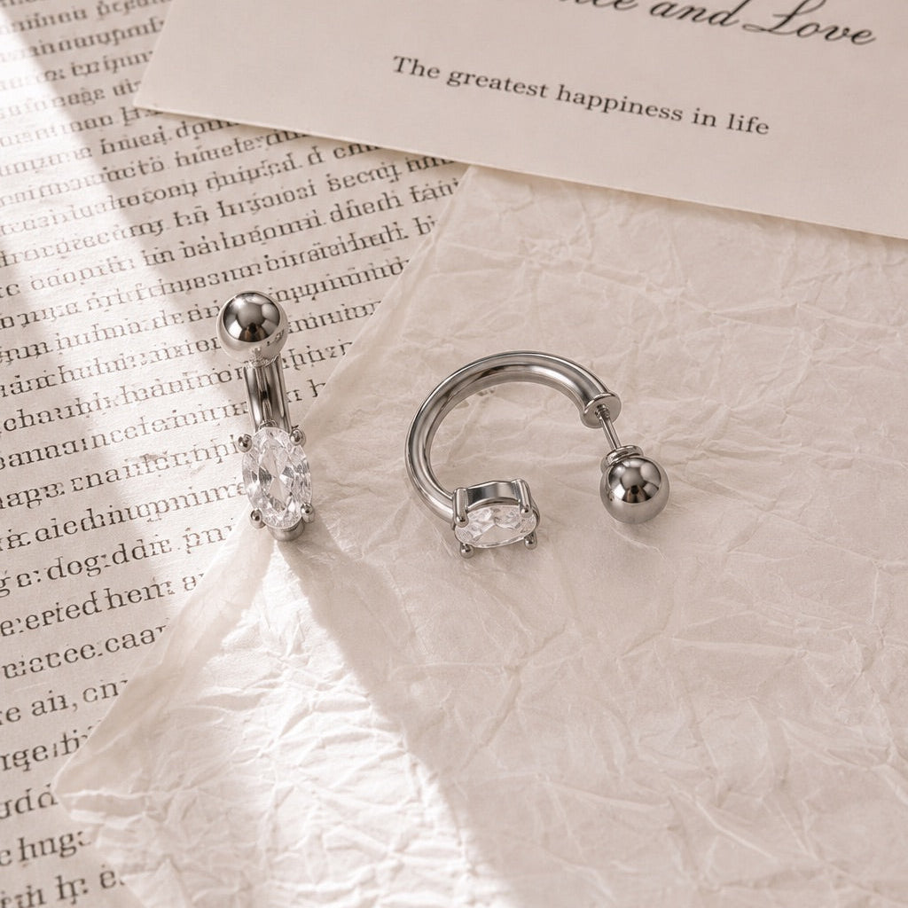 Floating Oval Stone Earrings