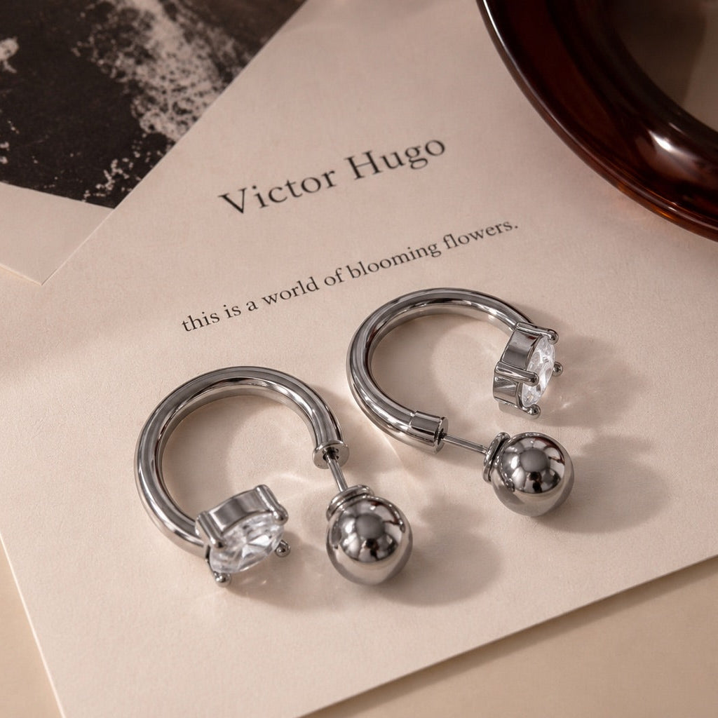 Floating Oval Stone Earrings