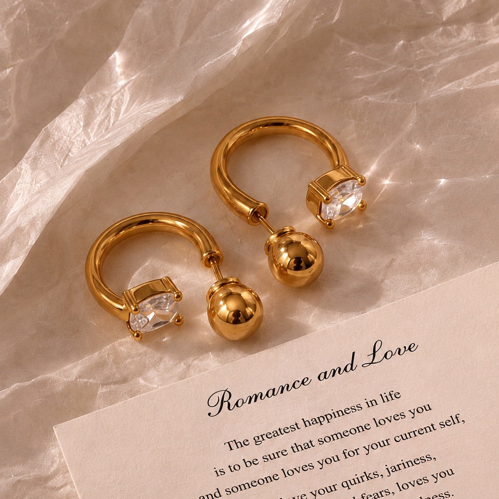 Floating Oval Stone Earrings