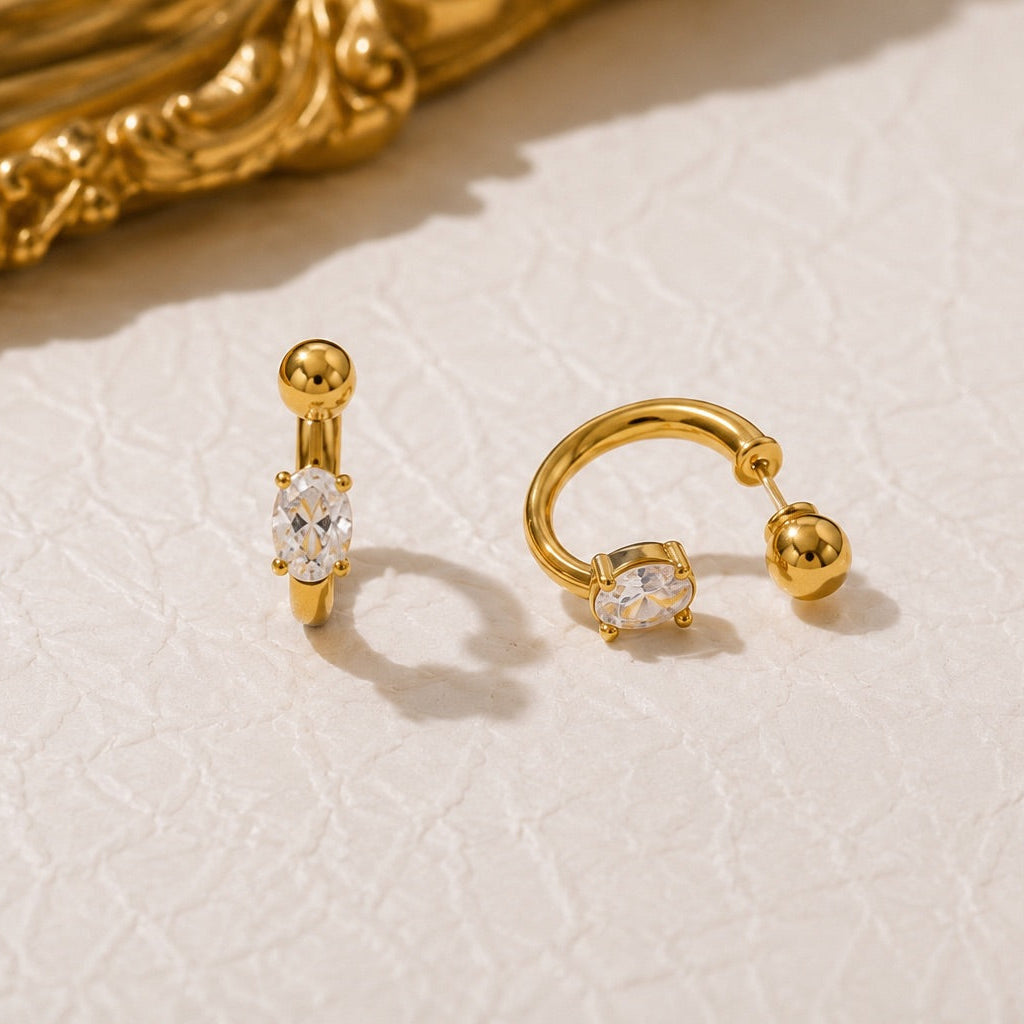 Floating Oval Stone Earrings