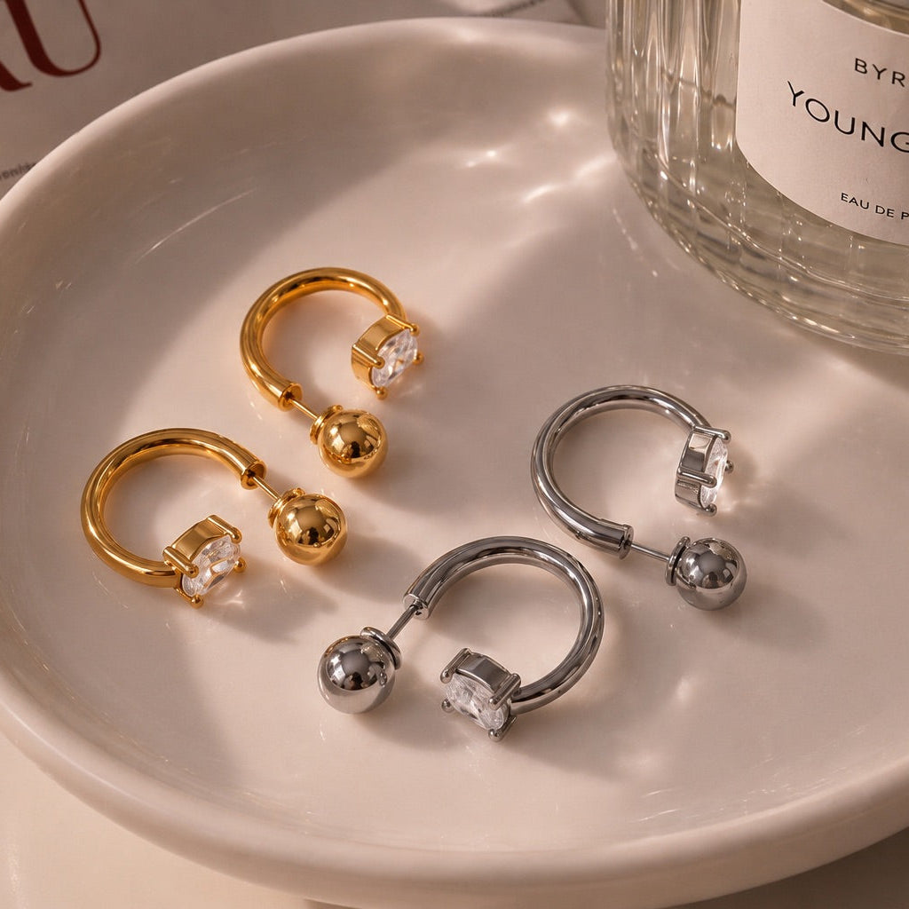 Floating Oval Stone Earrings