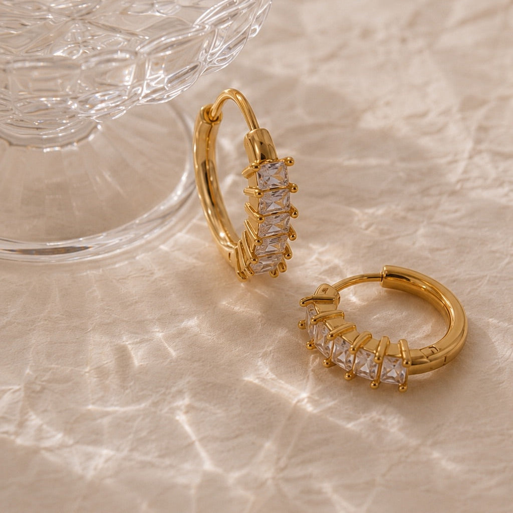 Princess Cut Hoop Earrings