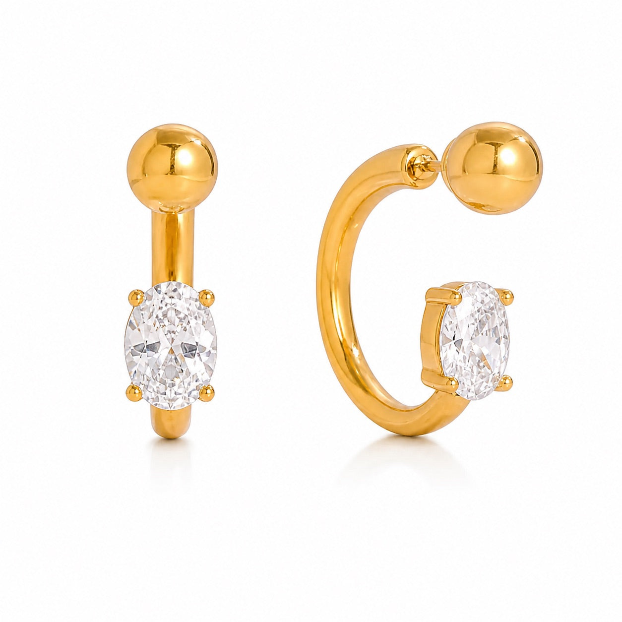 Floating Oval Stone Earrings
