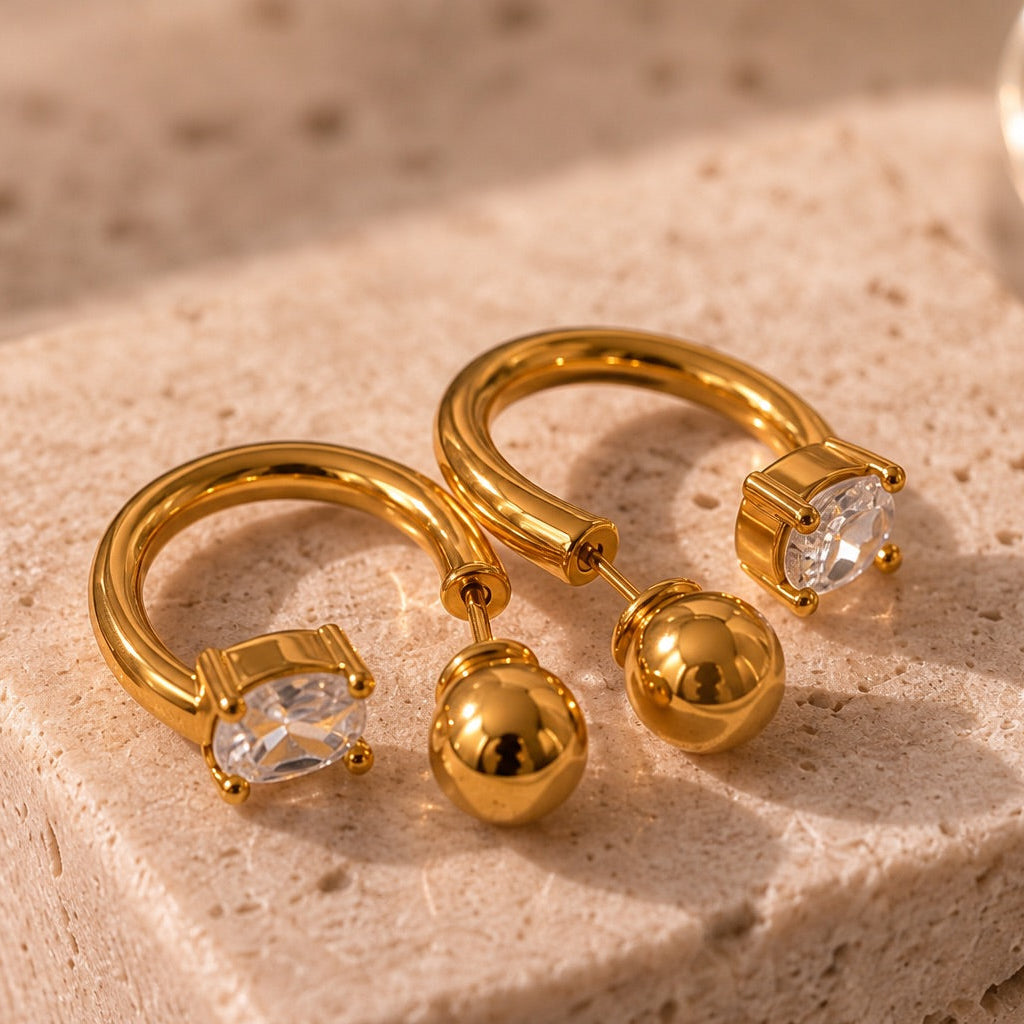 Floating Oval Stone Earrings