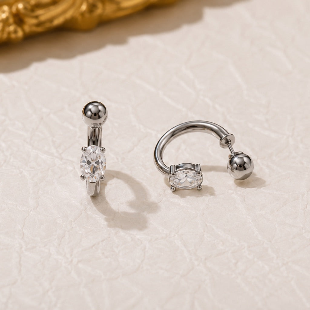 Floating Oval Stone Earrings