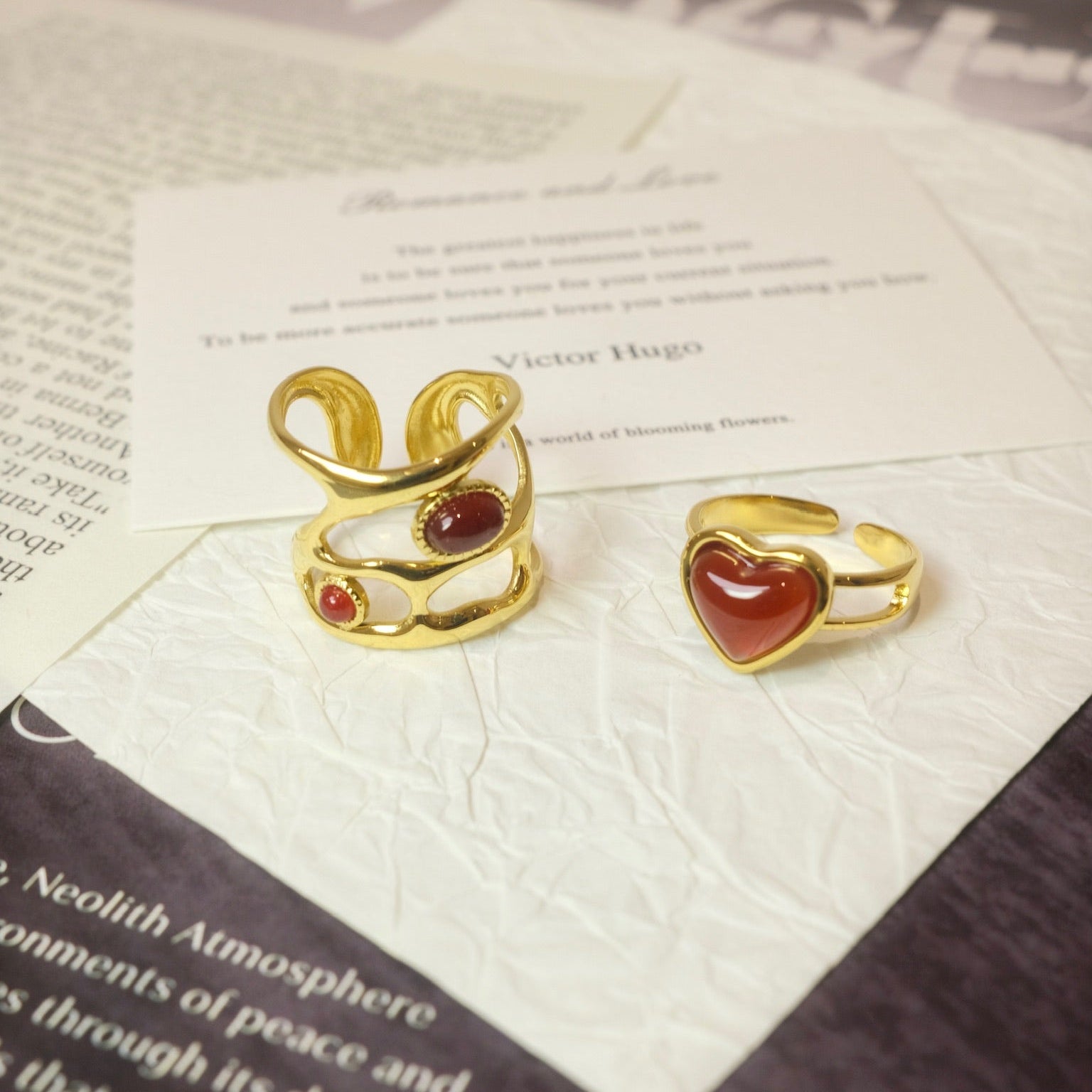 Sculptural Red Stone Open Ring