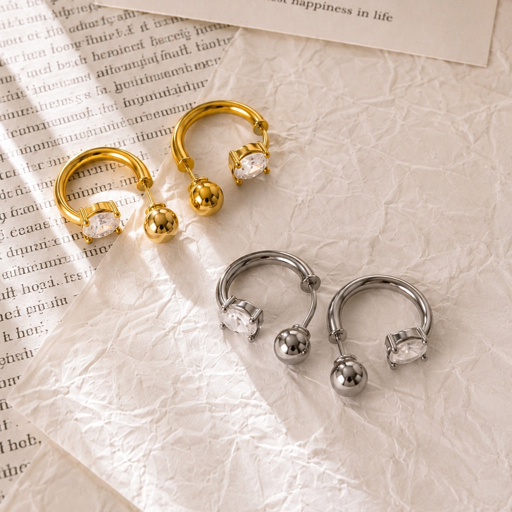 Floating Oval Stone Earrings