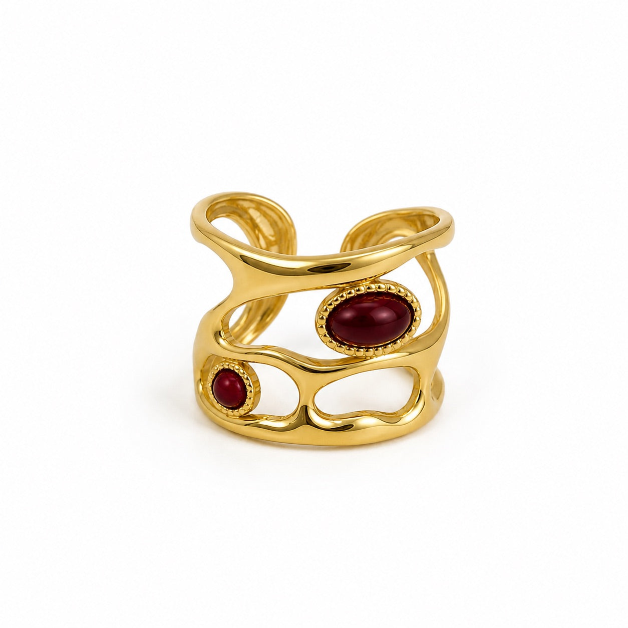 Sculptural Red Stone Open Ring