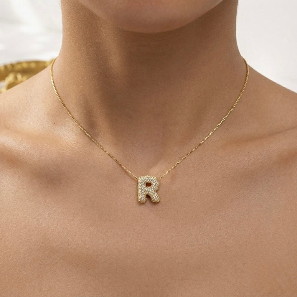 Bubble Initial Necklace- 1 Necklace Chain + 1 initial Charm
