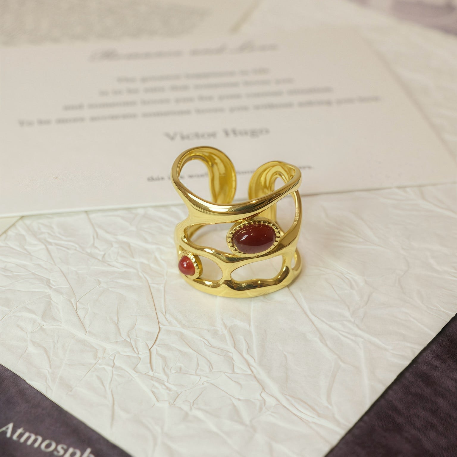 Sculptural Red Stone Open Ring
